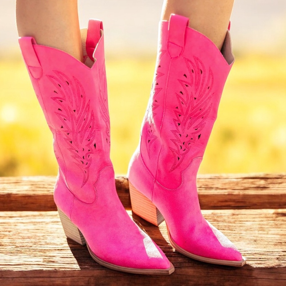 MIIM Festival Olivia Pink Faux Suede Leather Women's Western Heeled Cowboy Boots